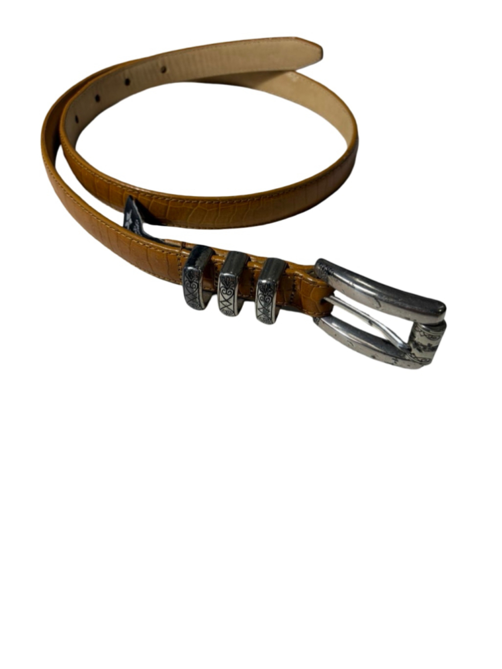 Brighton Tan Leather Western Belt Silver Buckle Triple Keeper Size 30